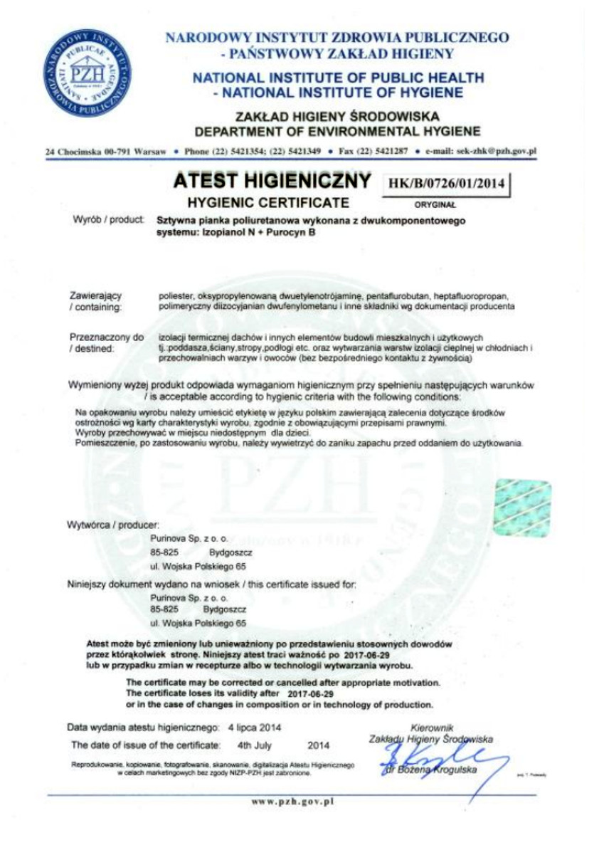 SYMERIA certyfikat oryginalny atest higieniczny