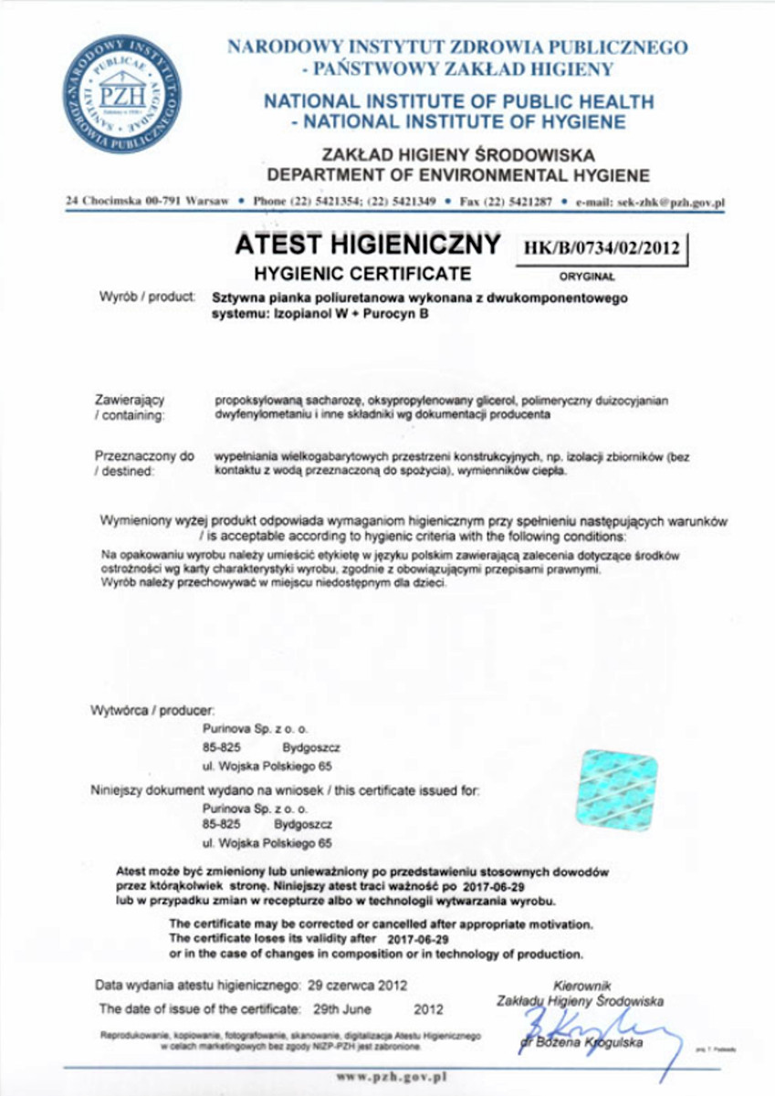SYMERIA certyfikat atest higieniczny